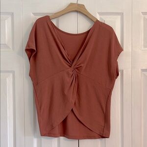 SHEIN Dusty Rose Asymmetrical Tie Front Cap Sleeve Blouse